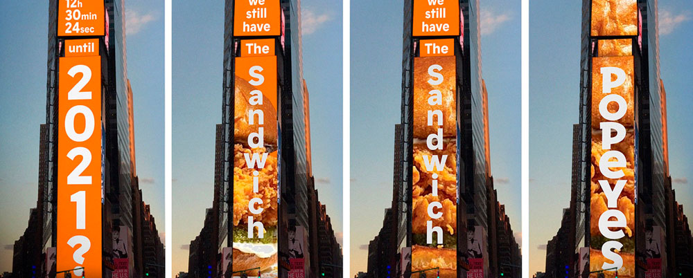 Em painel na Times Square, Popeyes conta as horas até 2021